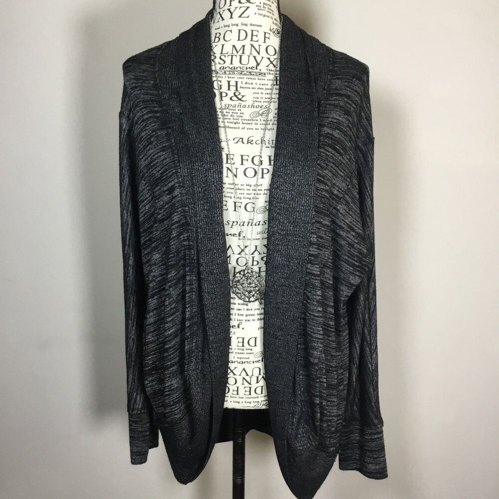 A.n.a black grey duster cardigan open front stretchy layering lagenlook winter M